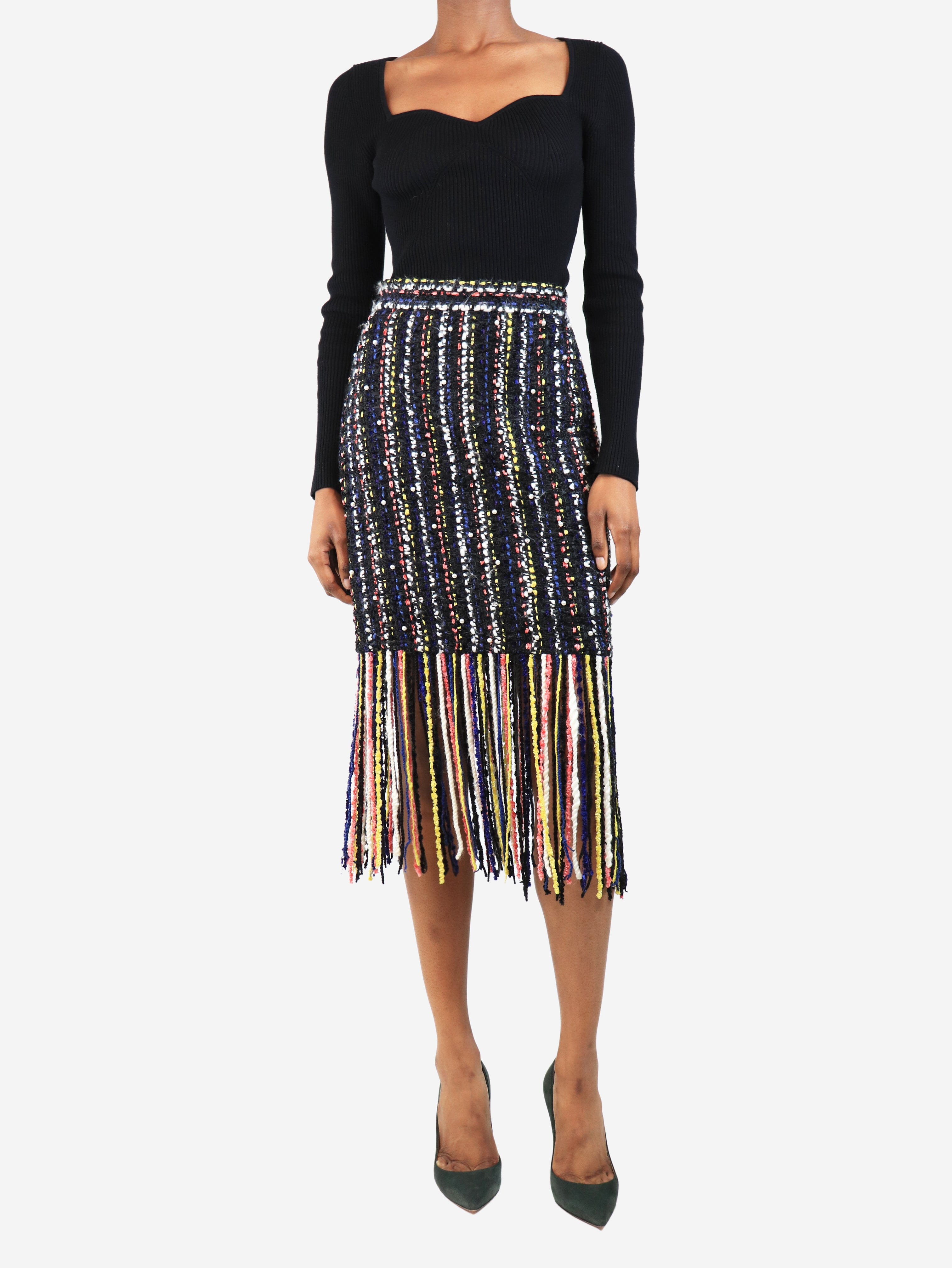 Black tweed fringe midi skirt - size UK 8 Skirts MSGM 