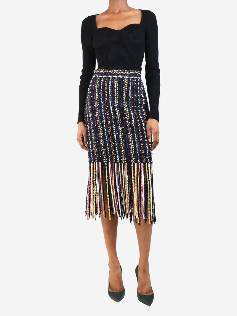Black tweed fringe midi skirt - size UK 8 Skirts MSGM 