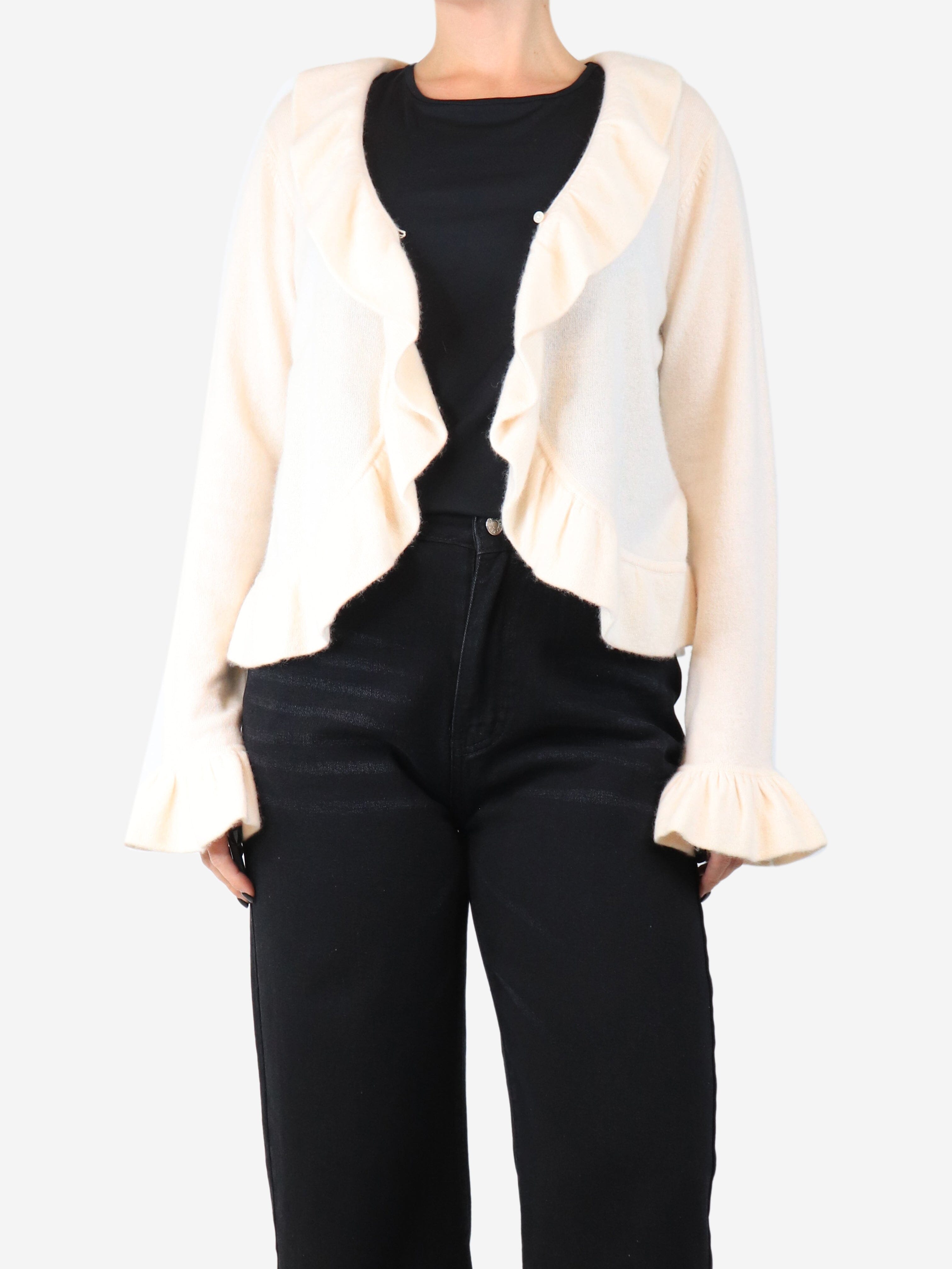 Cream frilly cashmere cardigan - size M Knitwear Shyla NY 