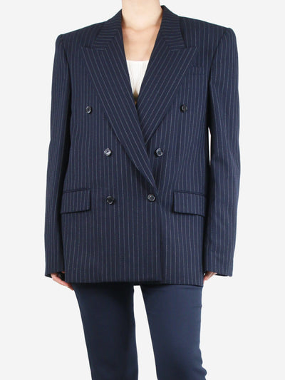 Blue padded-shoulders pinstriped wool blazer - size UK 14 Coats & Jackets Saint Laurent 