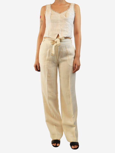White belted linen trousers - size UK 8 alternate image