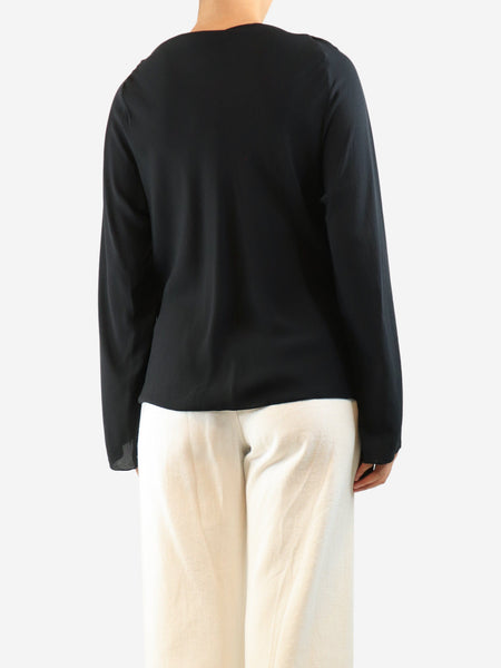 Black boat neck silk long sleeve top  - size S alternate image