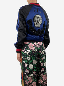 Gucci Dark blue satin embellished jacket - size UK 8