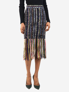 Black tweed fringe midi skirt - size UK 8 Skirts MSGM 
