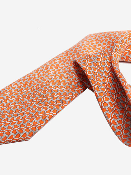 Orange silk printed tie alternate image