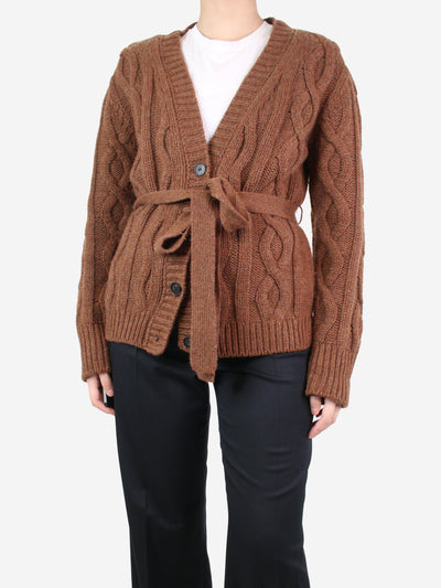 Brown belted cable knit cardigan - size M Knitwear Brock Collection 