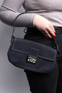 Fendi Dark blue Mamma Baguette canvas shoulder bag