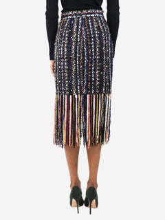 Black tweed fringe midi skirt - size UK 8 Skirts MSGM 