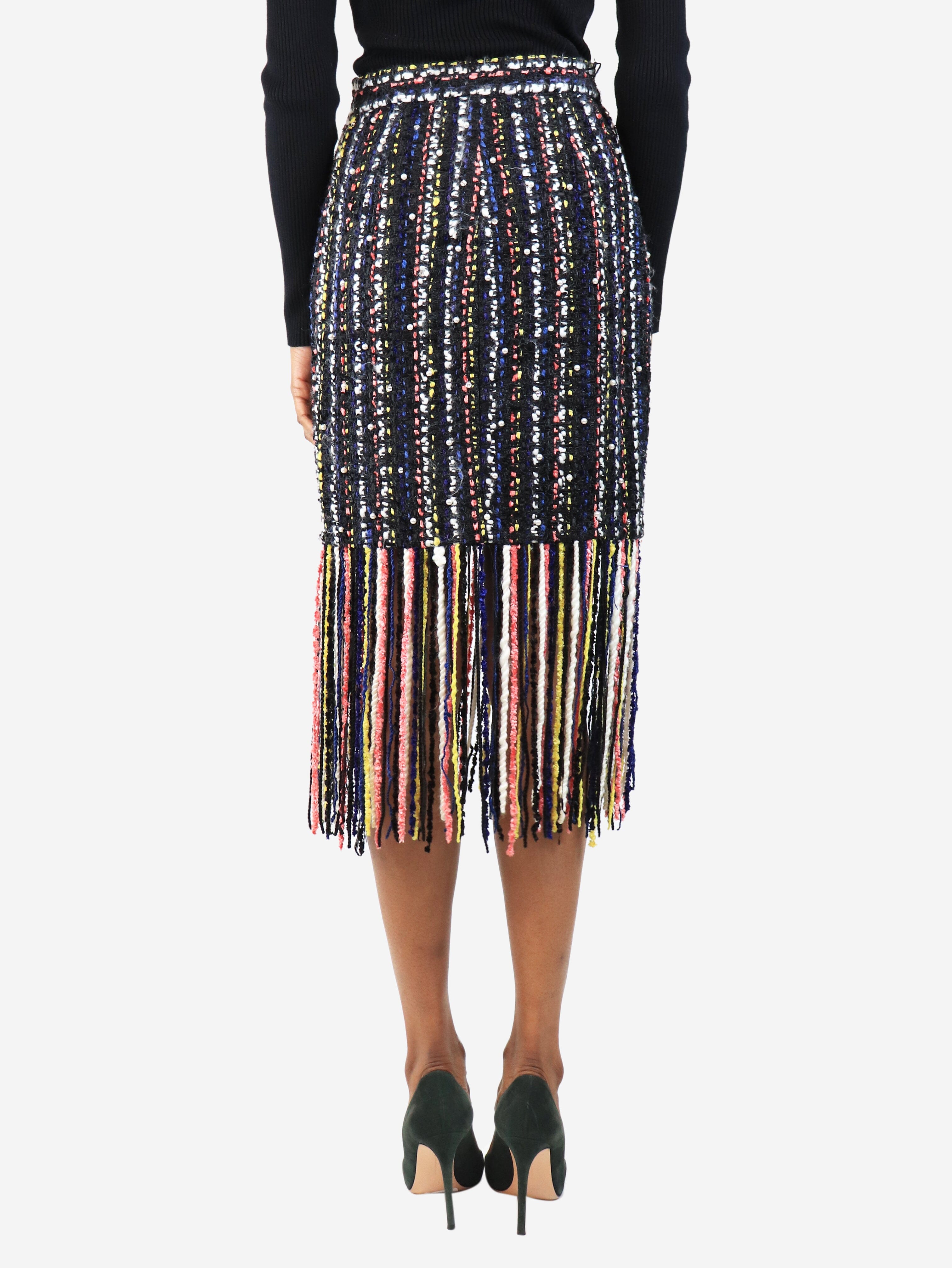 Black tweed fringe midi skirt - size UK 8 Skirts MSGM 