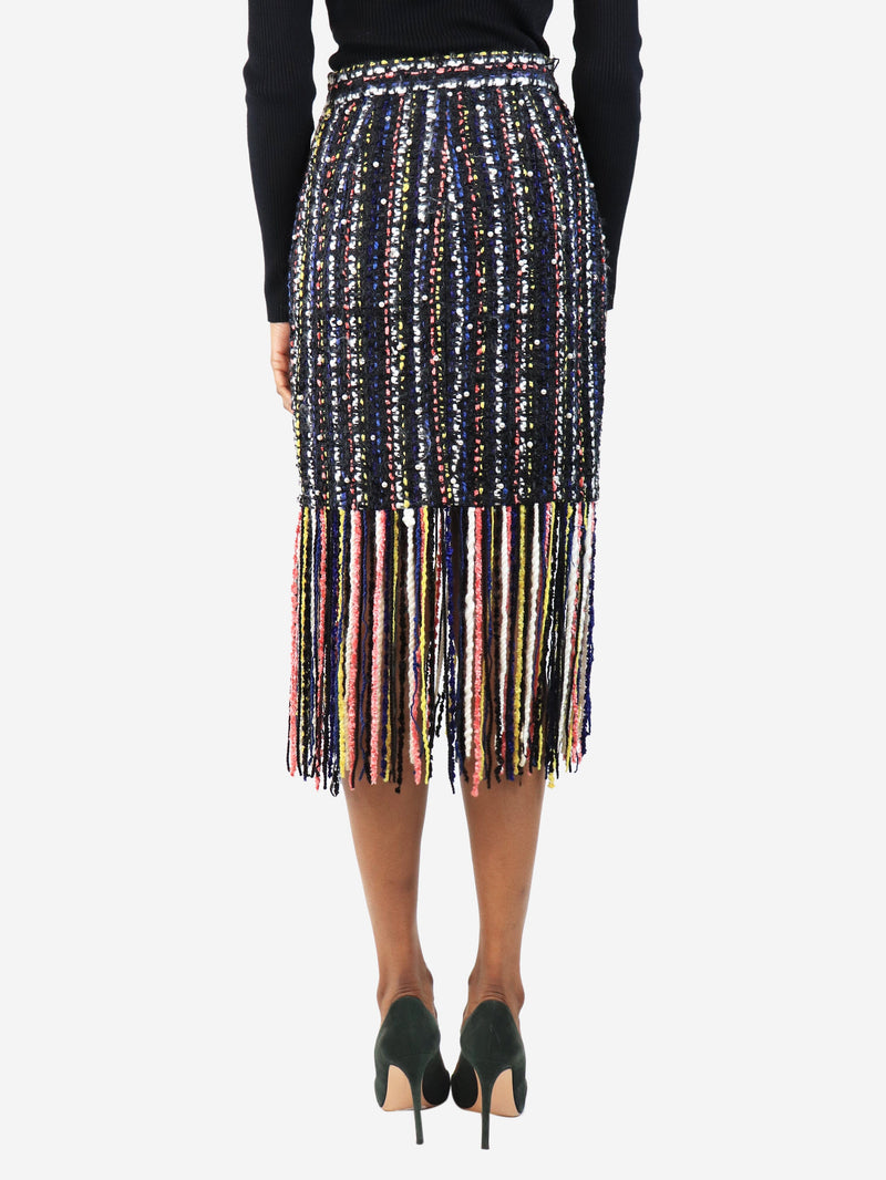 Black tweed fringe midi skirt - size UK 8 Skirts MSGM 