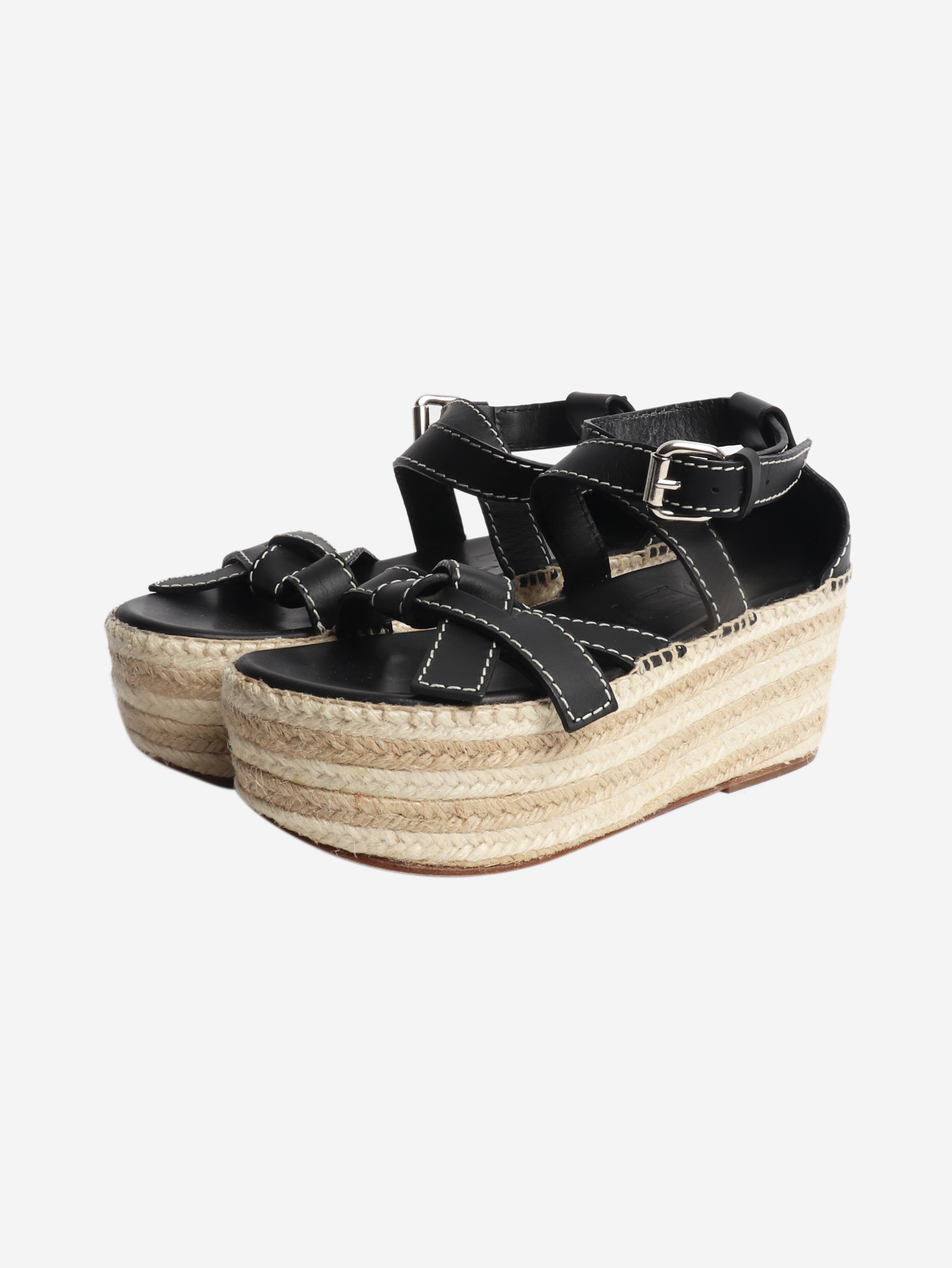 Black leather platform espadrille sandals - size EU 37 Heels Loewe 