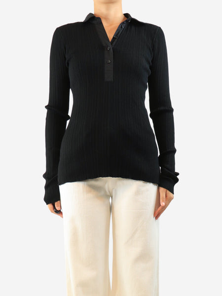Black plisse polo top - size S product image
