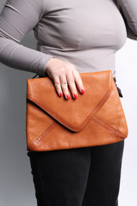 Dries Van Noten Tan grained leather envelope clutch