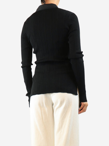 Black plisse polo top - size S alternate image