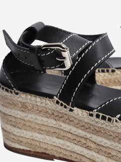 Black leather platform espadrille sandals - size EU 37 Heels Loewe 