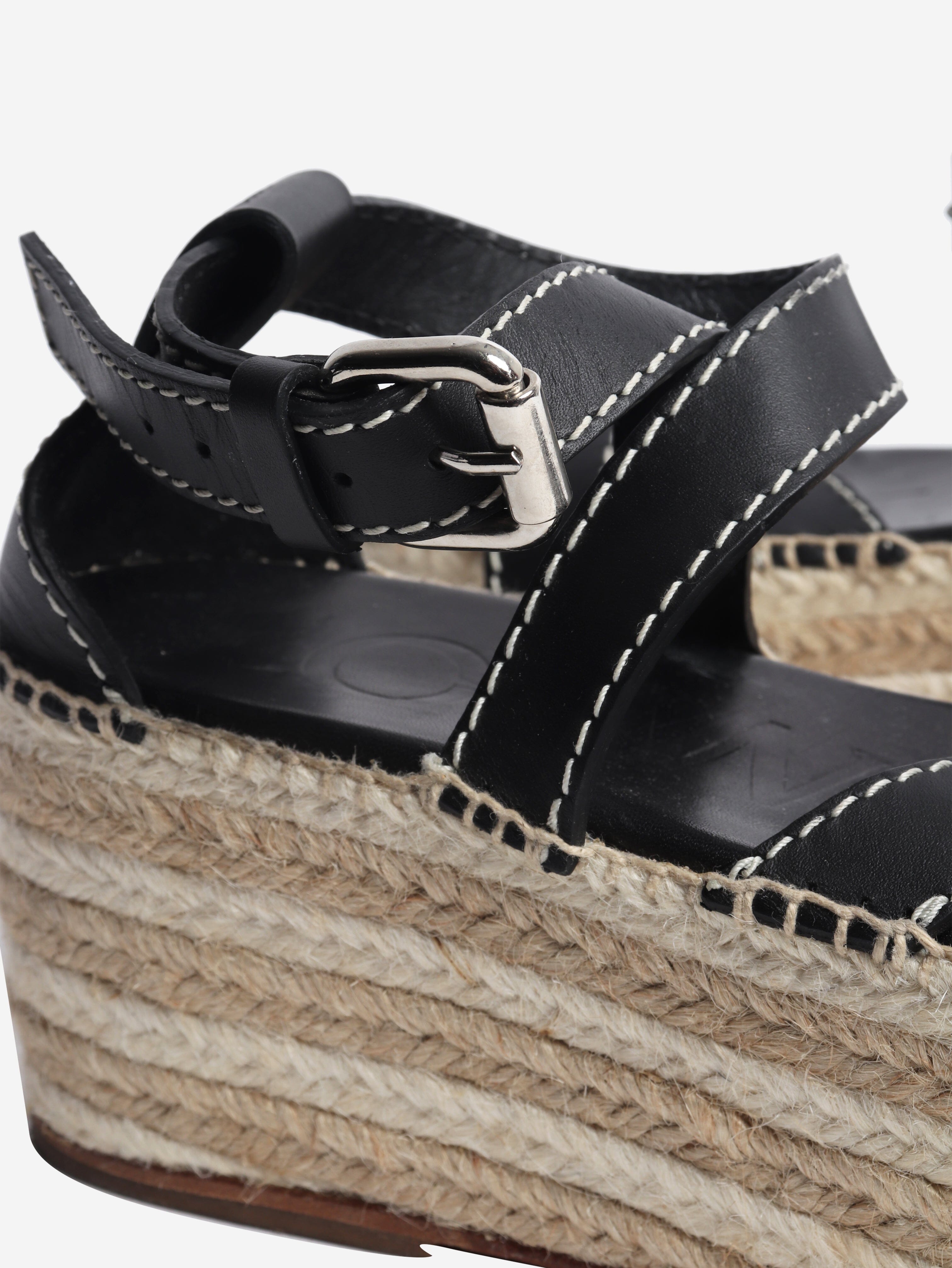 Black leather platform espadrille sandals - size EU 37 Heels Loewe 