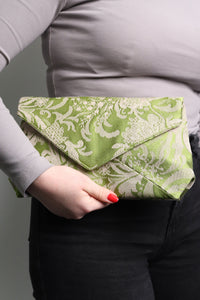 Dries Van Noten Green floral jacquard envelope clutch