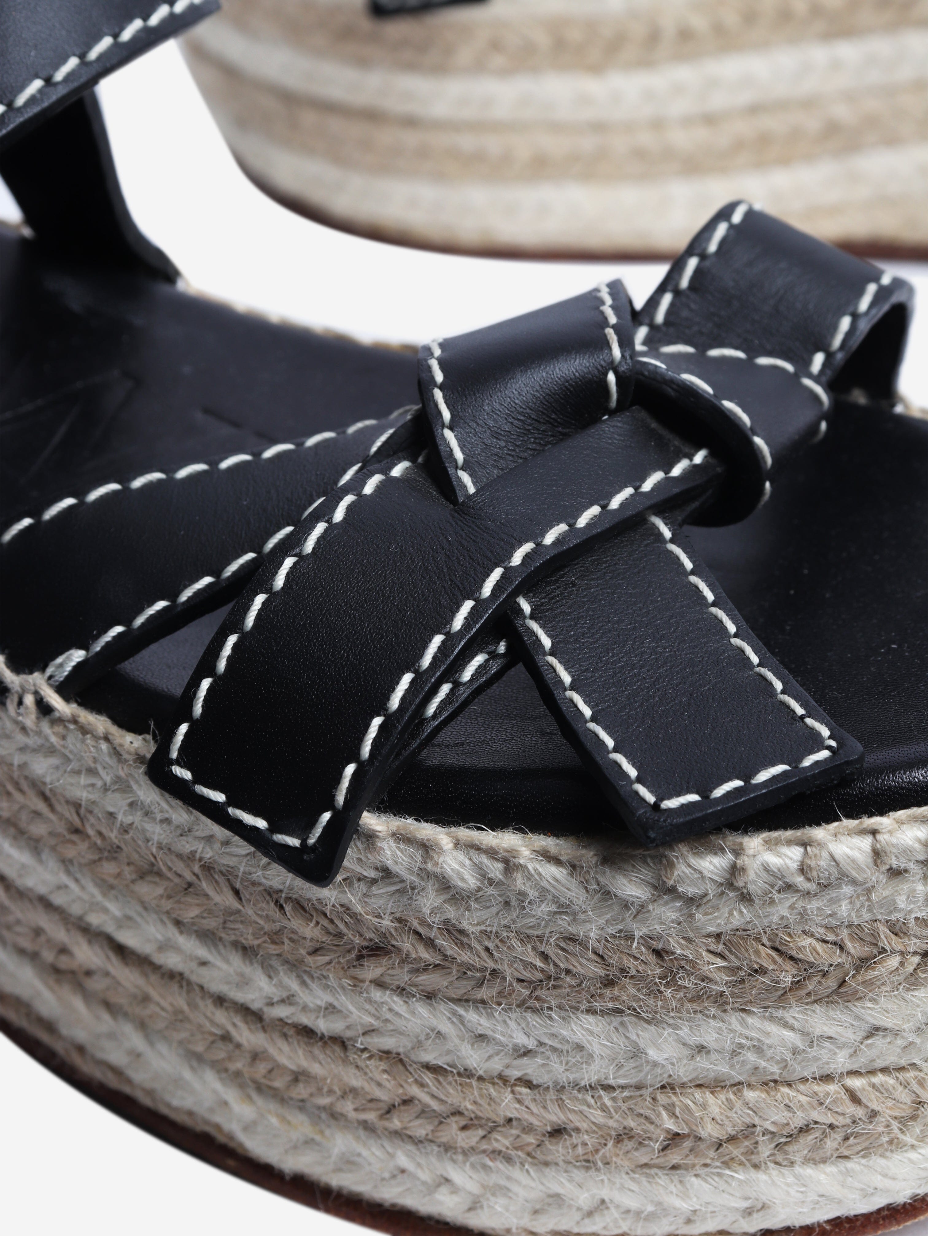 Black leather platform espadrille sandals - size EU 37 Heels Loewe 