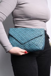 Dries Van Noten Blue and black woven envelope clutch