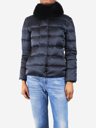 Blue puffer jacket with fur collar - size UK 6 Coats & Jackets Prada 