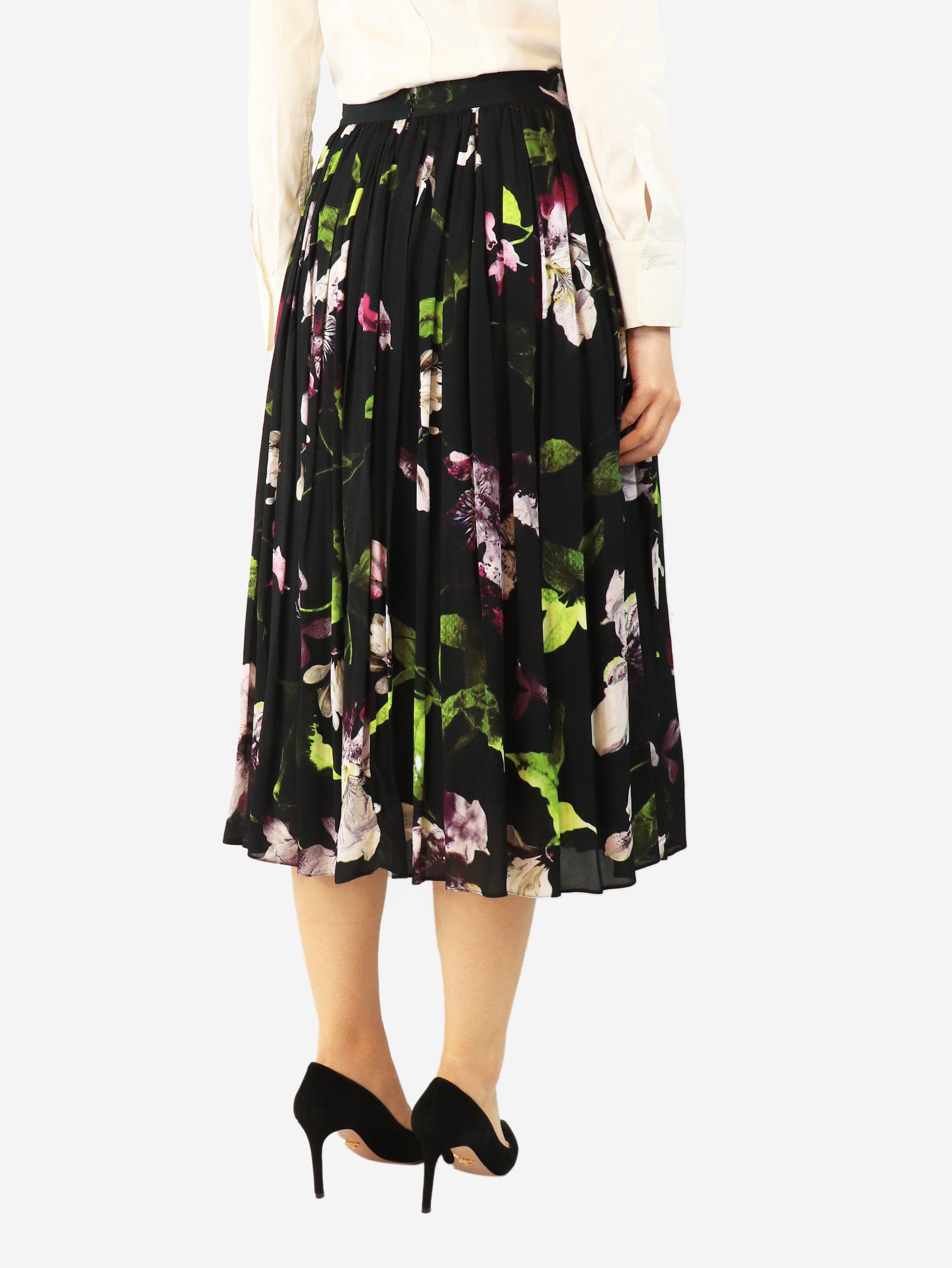Black floral pleated midi skirt - size UK 10 Skirts Erdem 