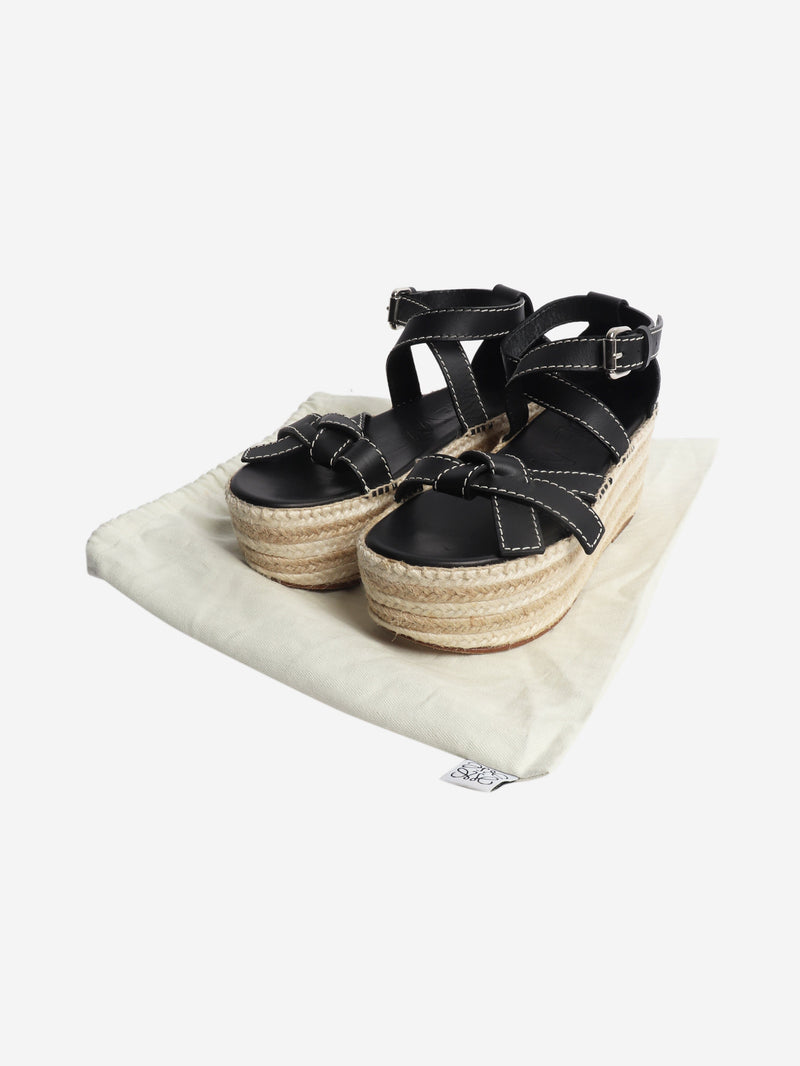 Black leather platform espadrille sandals - size EU 37 Heels Loewe 