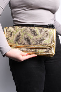 Dries Van Noten Green and gold floral jacquard clutch