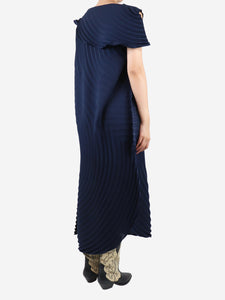 Issey Miyake Dark blue sleeveless pleated asymmetric dress - size UK 10