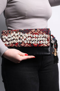 Dries Van Noten Multicolour tapestry and shell-embellished clutch