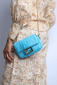 Fendi Blue Mini baguette bag in embossed leather