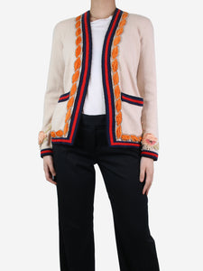 Gucci Cream crystal embellished and floral embroidered wool cardigan - size XS