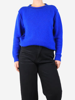 Blue contrast-piped jumper - size UK 12 Knitwear Loro Piana 