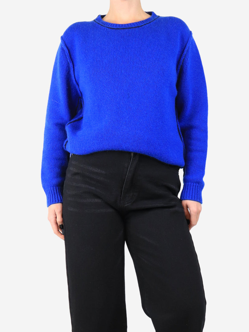 Blue contrast-piped jumper - size UK 12 Knitwear Loro Piana 