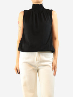 Black high-neck fine-knit top - size UK 12