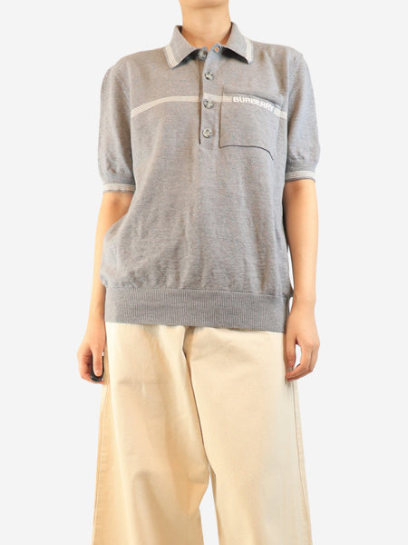 Grey short-sleeved knit polo top - size L product image