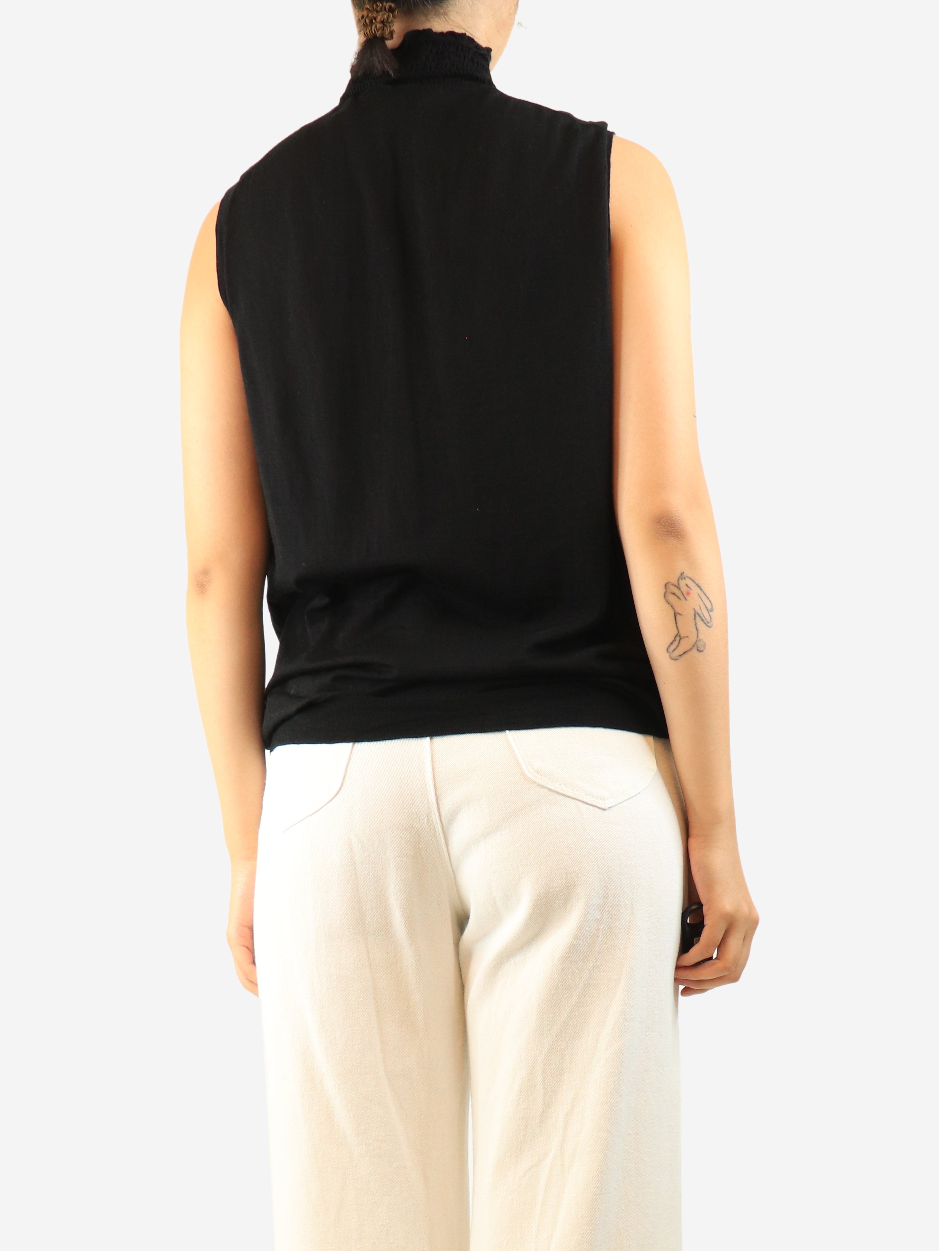 Black high-neck fine-knit top - size UK 12