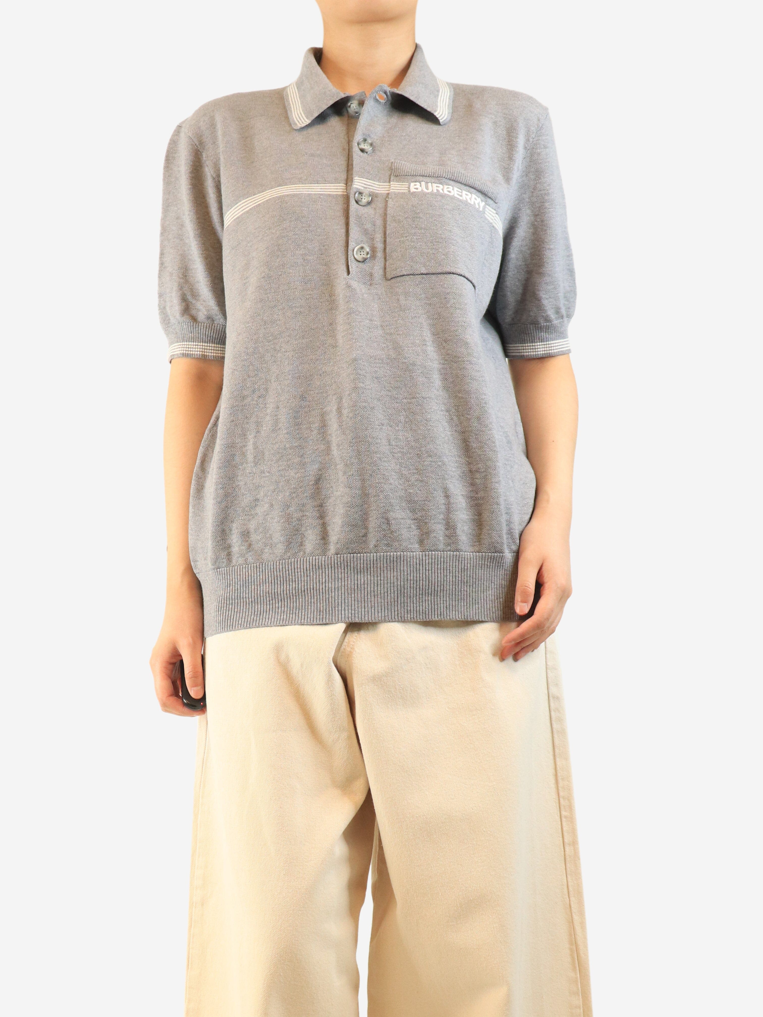 Grey short-sleeved knit polo top - size L Knitwear Burberry 