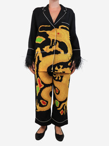 Valentino Black Dragon-print top & trouser set - size UK 10