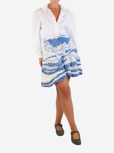 Ermanno Scervino Blue lace-trimmed denim mini skirt - size UK 12