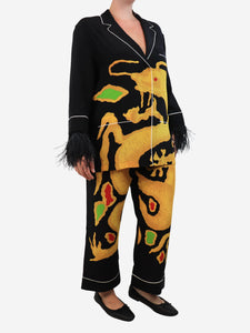 Valentino Black Dragon-print top & trouser set - size UK 10