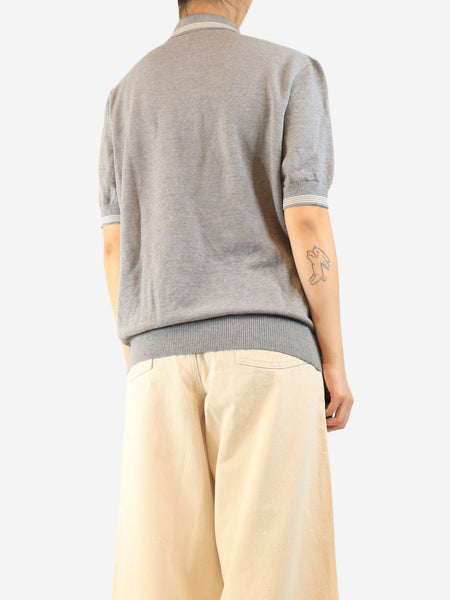 Grey short-sleeved knit polo top - size L alternate image
