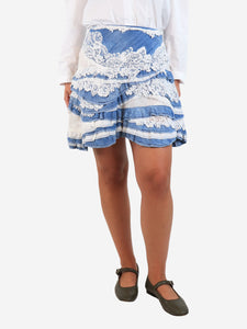 Ermanno Scervino Blue lace-trimmed denim mini skirt - size UK 12