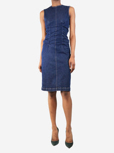 Sportmax Blue sleeveless denim ruched midi dress - size UK 6