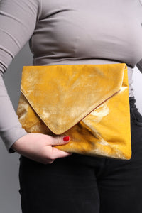 Dries Van Noten Yellow velvet envelope clutch