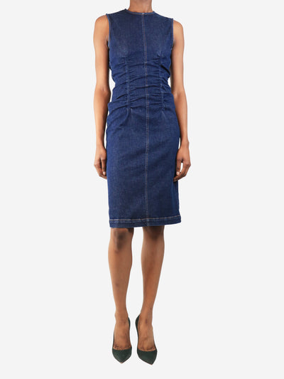 Blue sleeveless denim ruched midi dress - size UK 6 Dresses Sportmax 