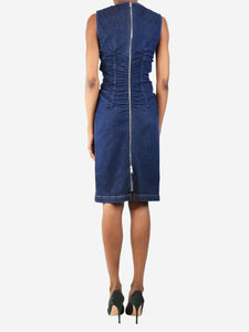 Sportmax Blue sleeveless denim ruched midi dress - size UK 6