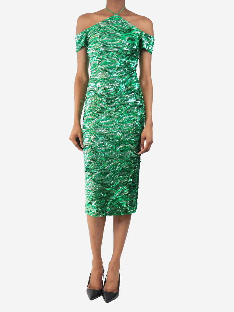 Green green sequin halter-neck midi dress - size UK 6 Dresses Alice + Olivia 