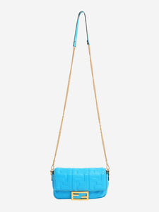 Fendi Blue Mini Baguette in Embossed Leather