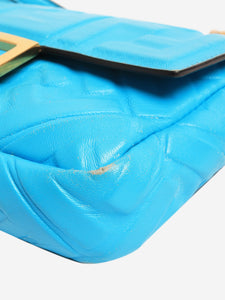 Fendi Blue Mini Baguette in Embossed Leather
