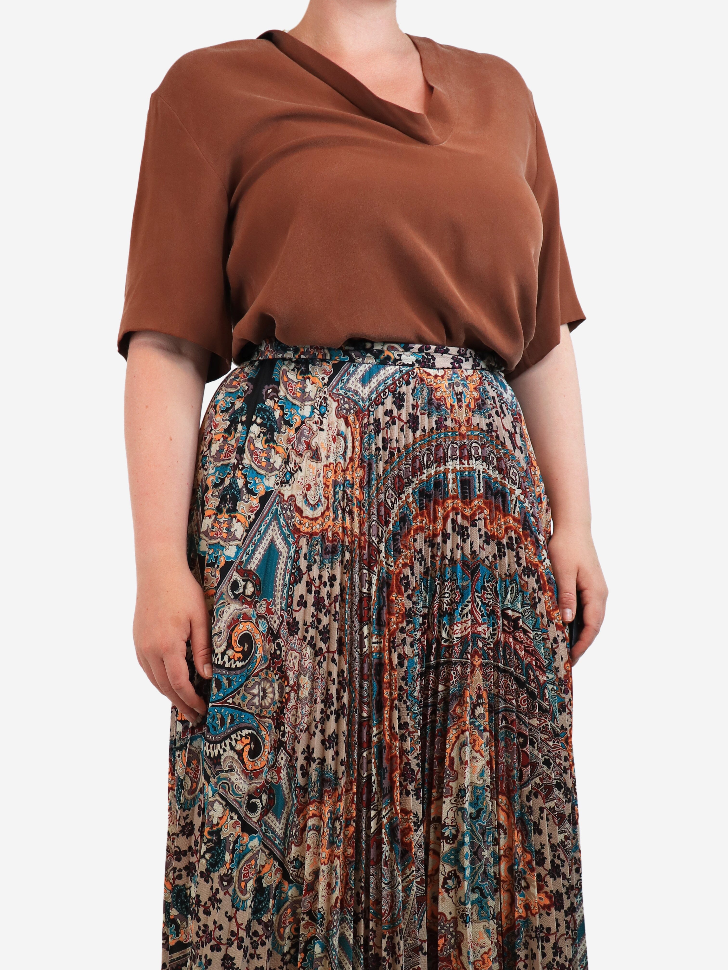 Brown slouchy neck silk top - size UK 12 Tops Joseph 